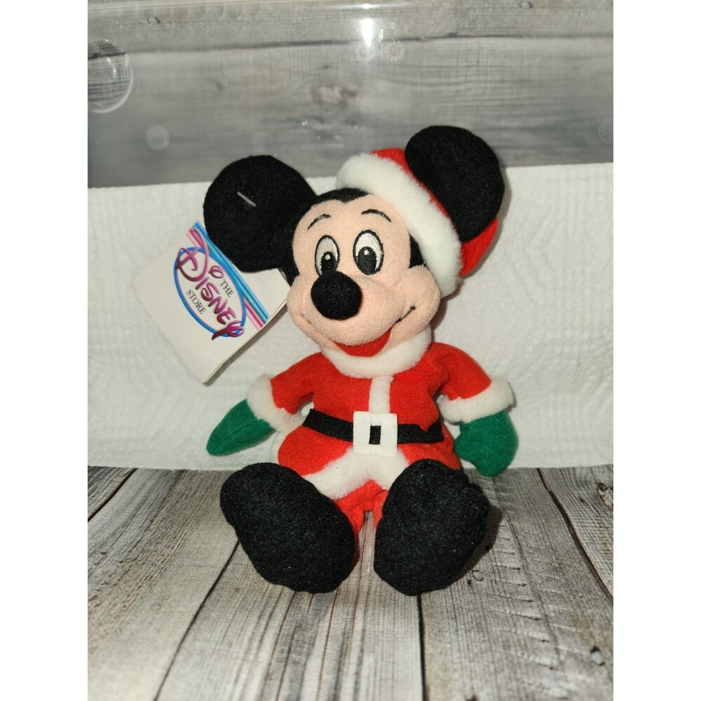 The Disney Store Mini Bean Bag Santa Mickey Mouse 8" Plush Toy Christmas
